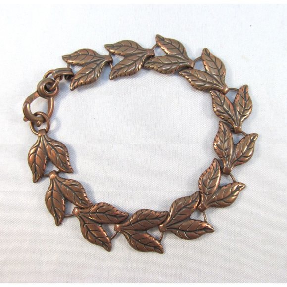 Vintage Southwestern Copper Leaf Link Bracelet - Picture 2 of 10